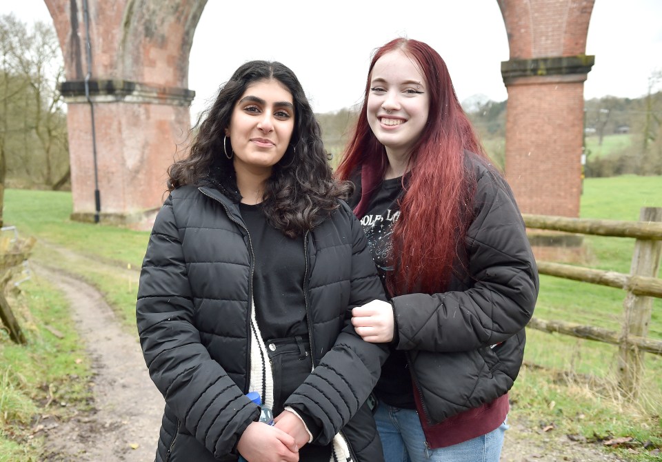 Fans Aira Malik, 18, and Jess Lucas, 18, going to write a message on the bricks of the Viaduct