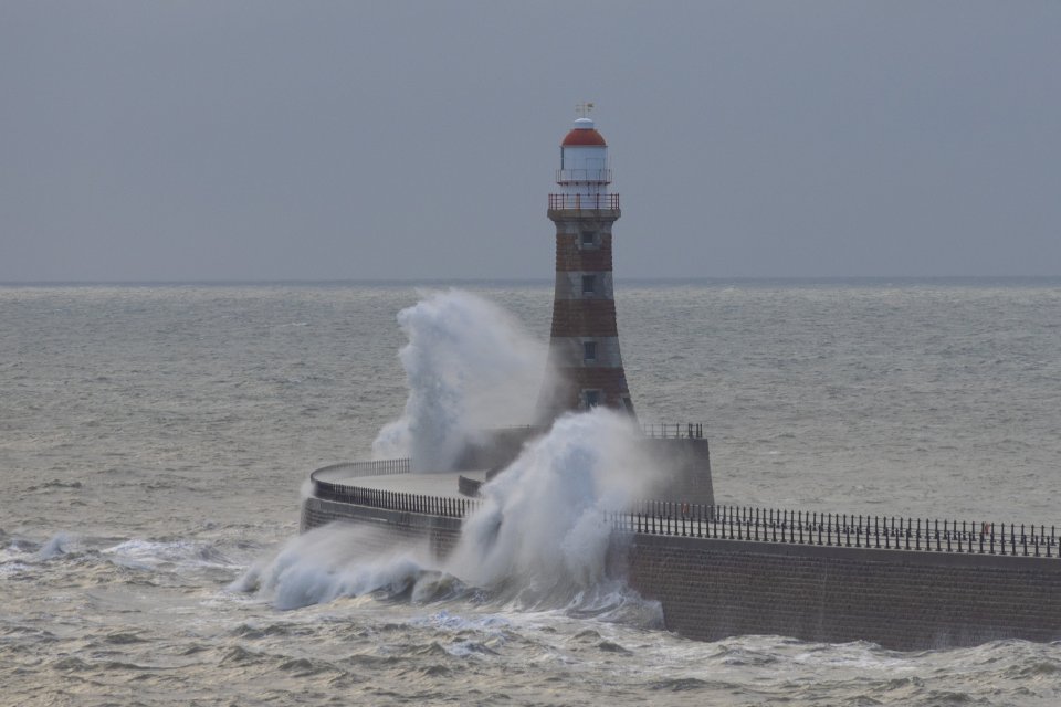 The first waves of March break at Roker in Sunderland