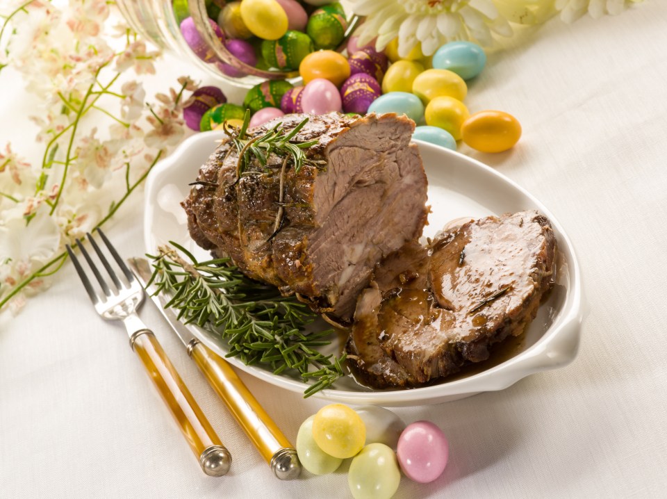 roasted meat over easter table; Shutterstock ID 121643572; purchase_order: -; job: -; client: -; other: -