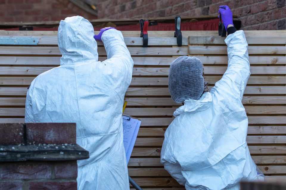 Forensic teams outside a property on The Row, in Sutton, on Thursday