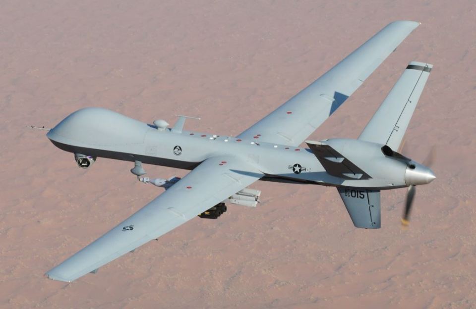 The drone that crashed as an MQ-9 Reaper, like the one pictured