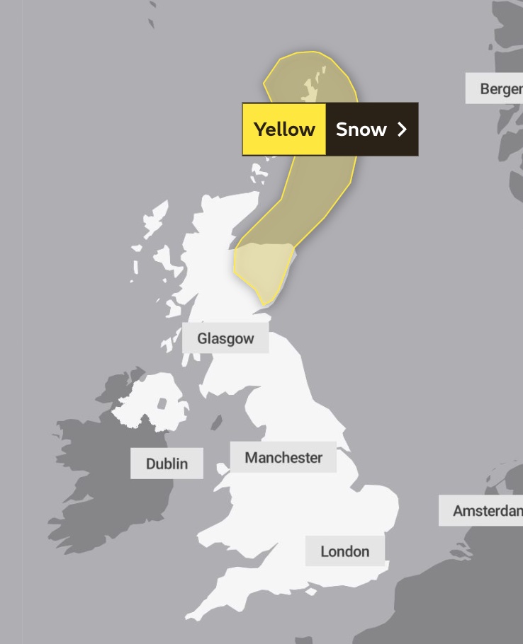 The warning lasts from 6pm tonight to late on Tuesday