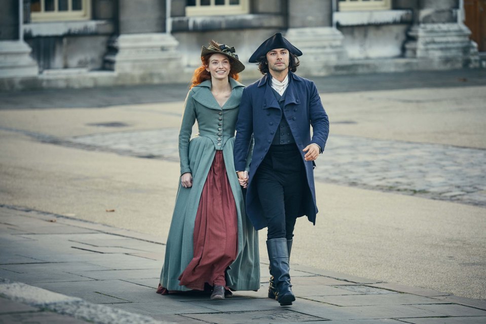 Demelza and Ross Poldark, played by Eleanor Tomlinson and Aidan Turner