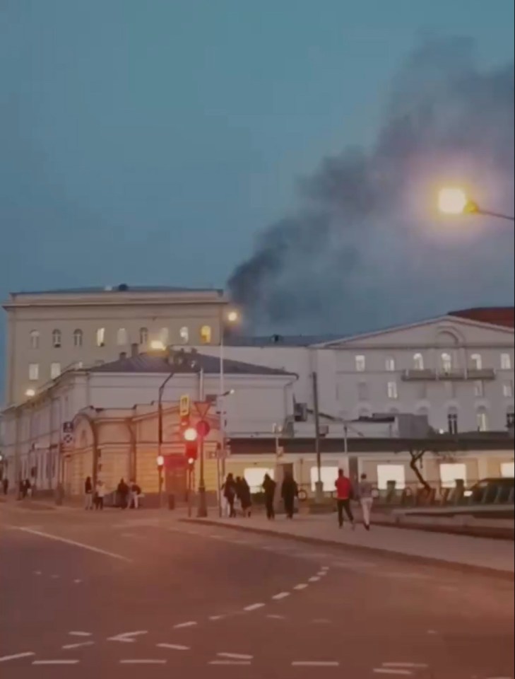 Smoke billowed from the Russia defence ministry building in Moscow