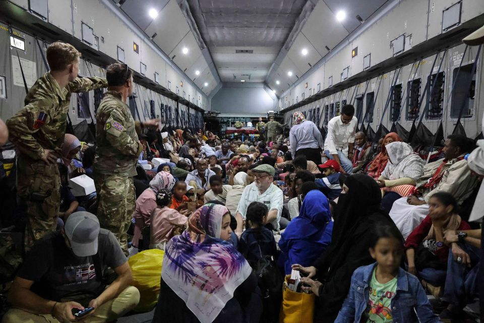 British nationals onboard an RAF aircraft in Khartoum, Sudan