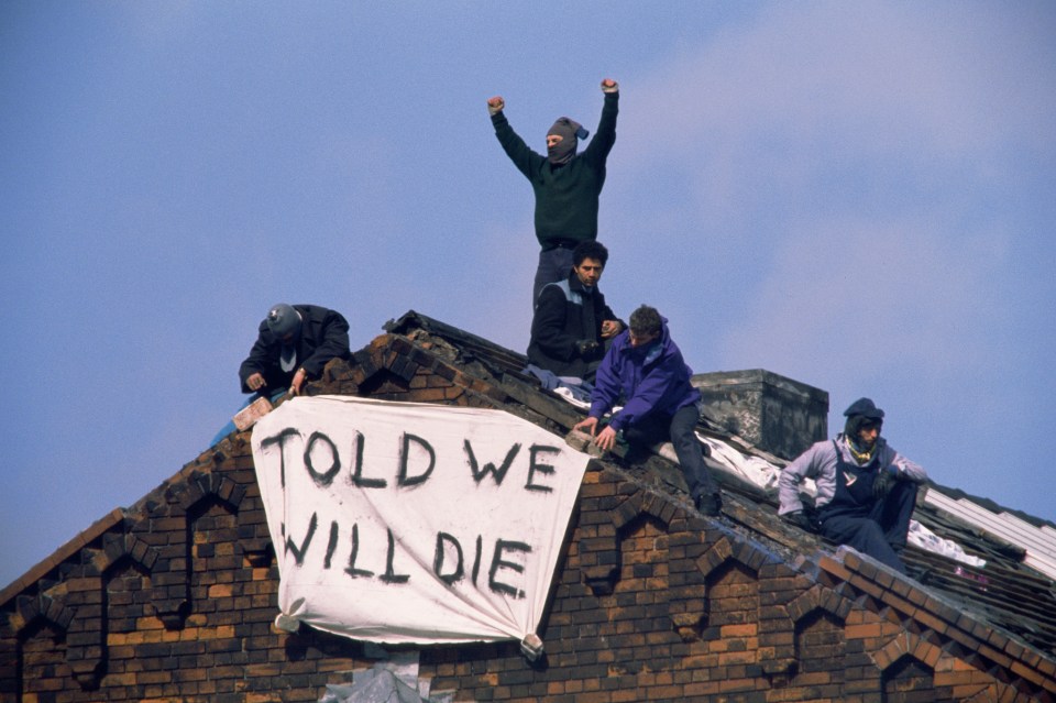 Prisoners on the roof during the notorious Strangeways riot in 1990