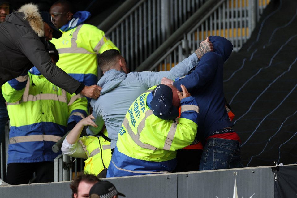 The Coventry fan (right) fought the Swansea supporter (left)