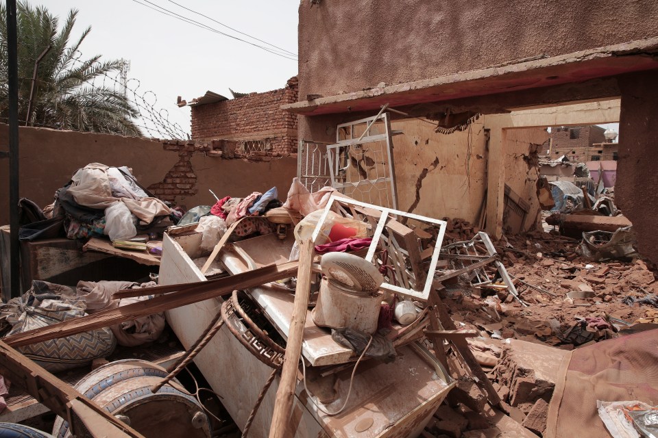 A house hit in recent fighting Is seen in Khartoum, Sudan