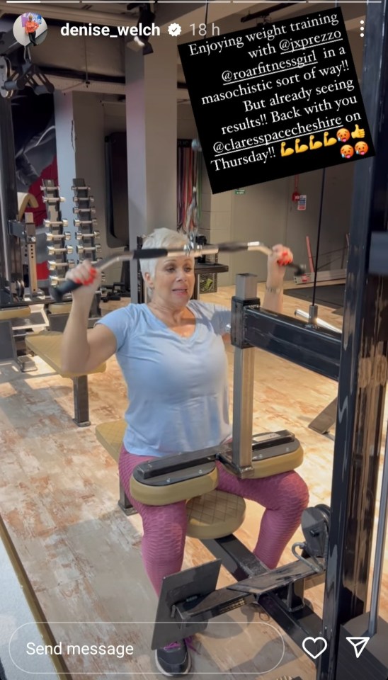 Denise showed fans her weight training session