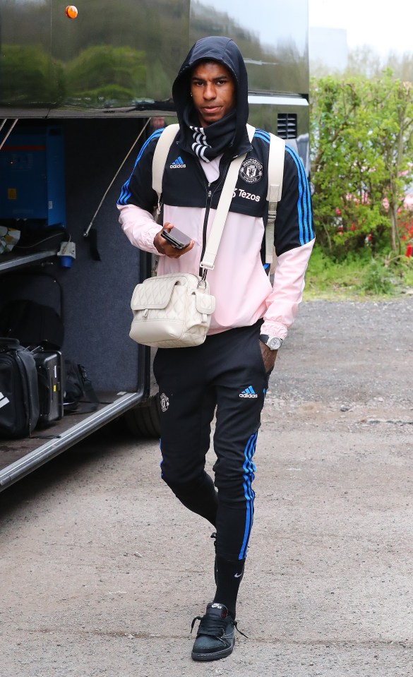 Marcus Rashford looked fully-focused as he boarded the team coach