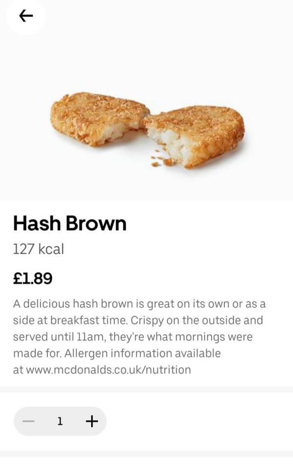 A hashbrown costs £1.89