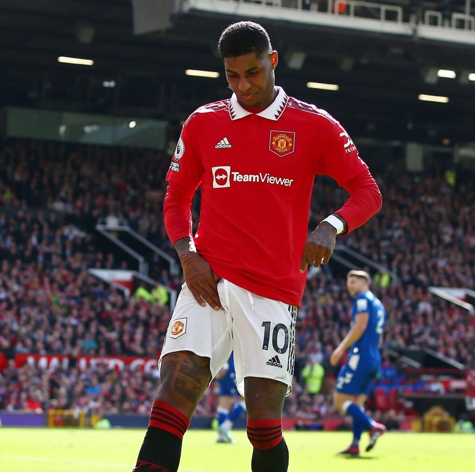 Rashford appeared to hold his right groin after pulling up