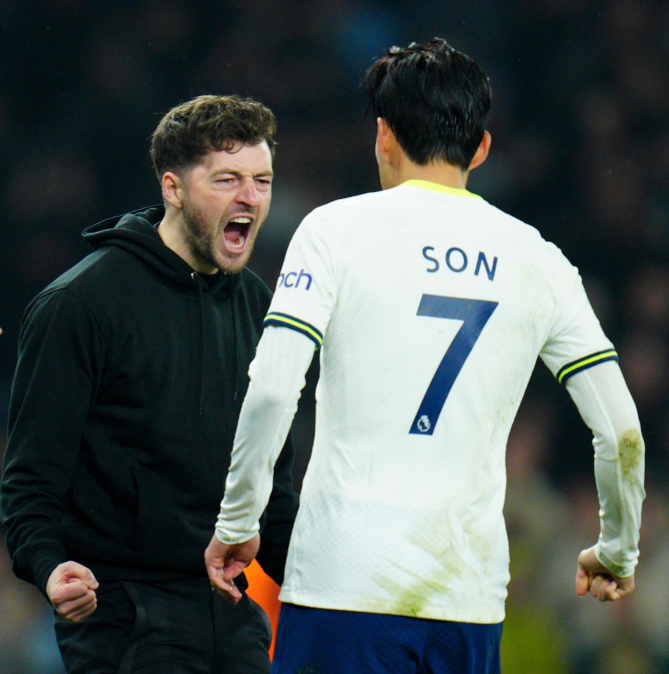 Son celebrated with acting head coach Ryan Mason