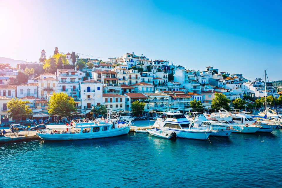 The pretty boats in the harbour of Skiathos Town