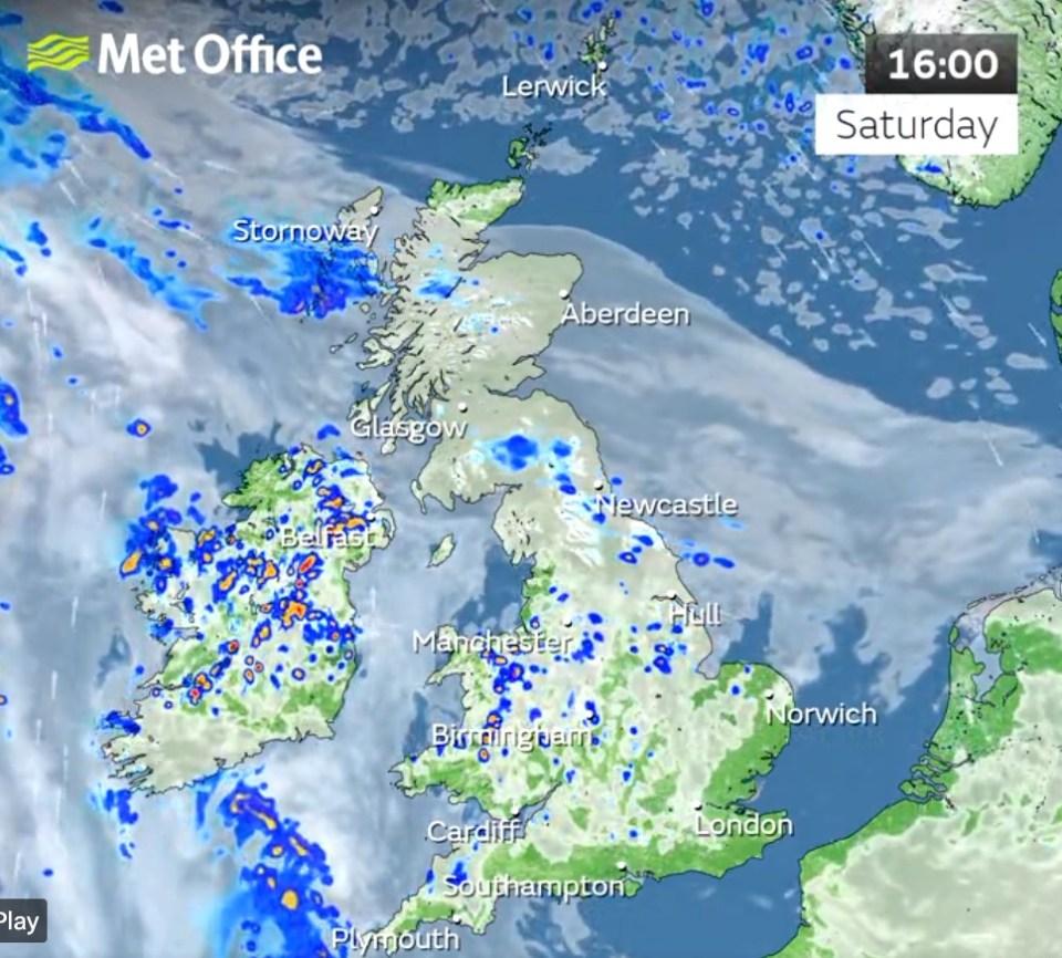 But the Met Office is predicting there could be some showery and thundery weather later this afternoon