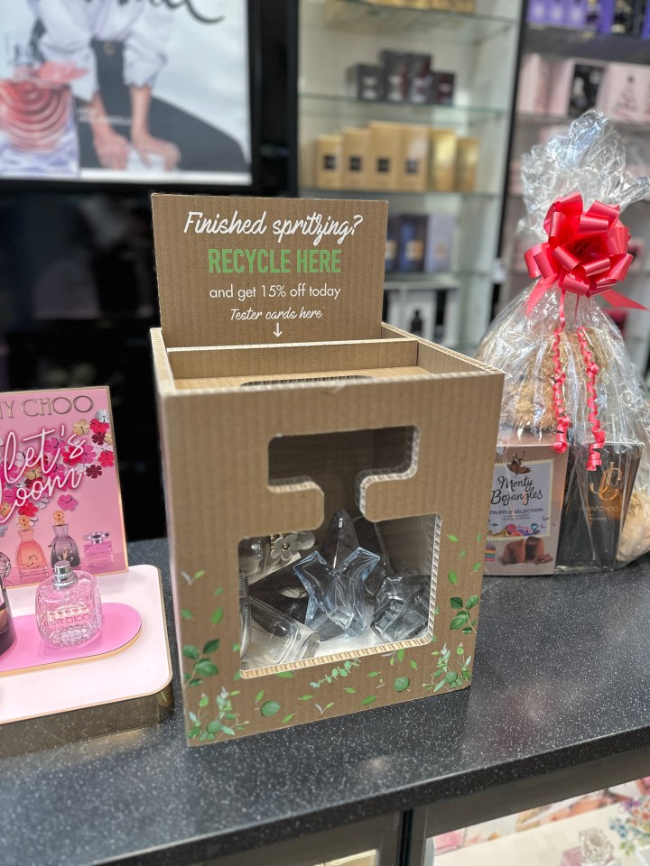 The Perfume Shop has upgraded its recycling scheme so you can return your old bottle and receive 15 per cent off same-day purchases in store