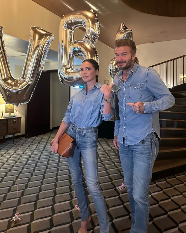 David and Victoria Beckham headed back to the 1980s when they wore matching double denim