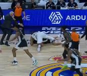 Real Madrid's Guerschon Yabusele slammed Partizan's Dante Exum with a WWE move