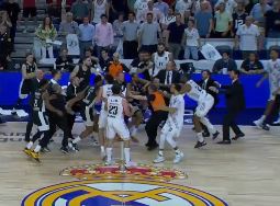 A huge brawl erupted in the Euroleague clash between Real Madrid and Partizan Belgrade