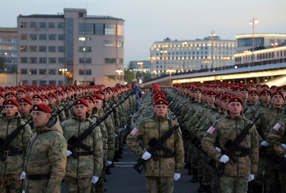 Russian service members line up before a rehearsal for a military parade marking the anniversary of the victory over Nazi Germany in World War Two in Moscow, Russia April 27, 2023. REUTERS/Evgenia Novozhenina TPX IMAGES OF THE DAY