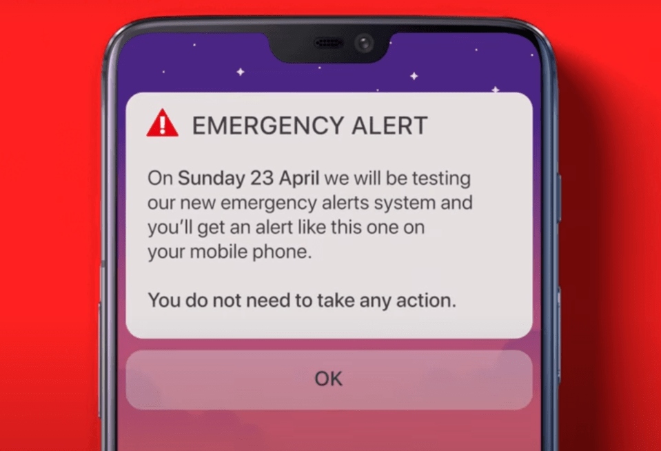 The alert will sound out at 3pm on Sunday