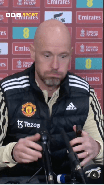 Ten Hag's face was a picture as his attempts to reposition the mic went array