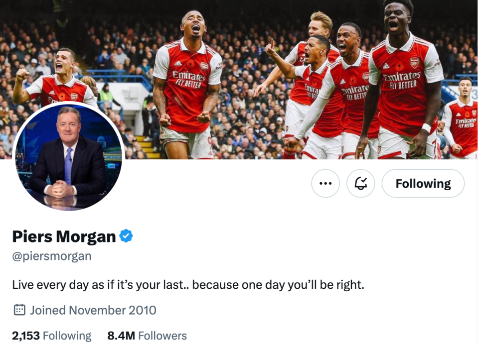 Piers Morgan boasts 8.4million followers