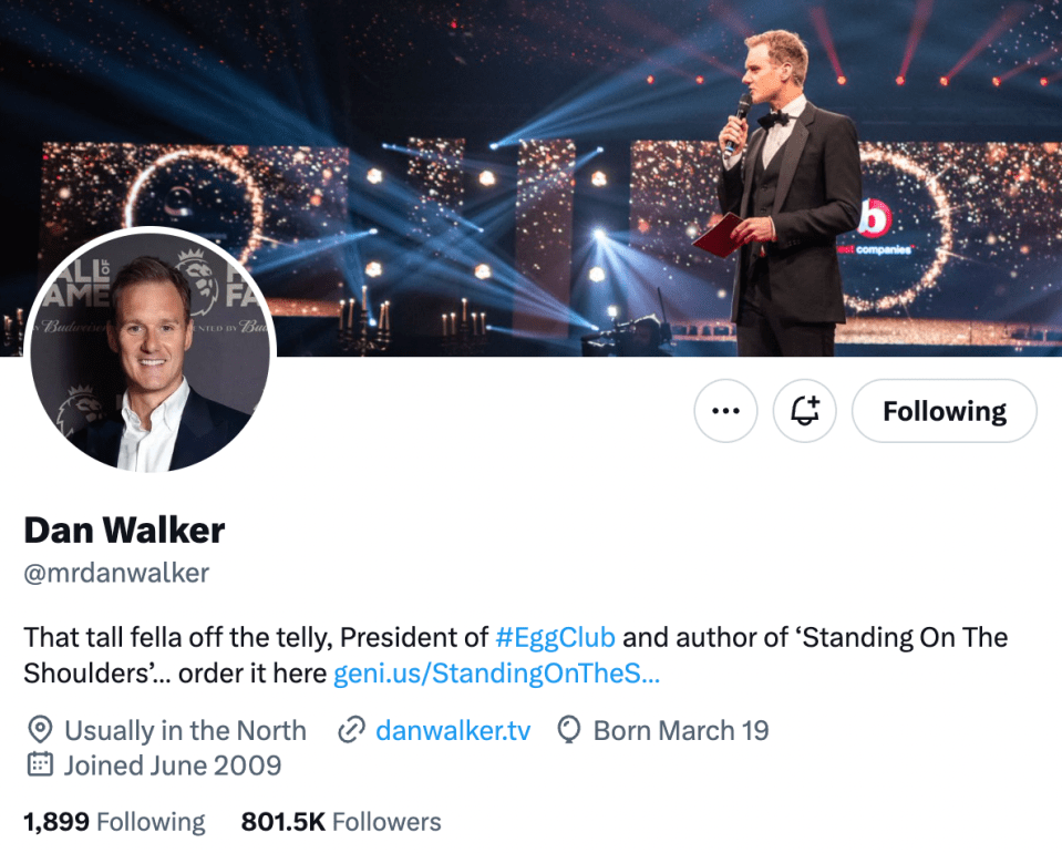 Dan Walker has been left without a blue tick