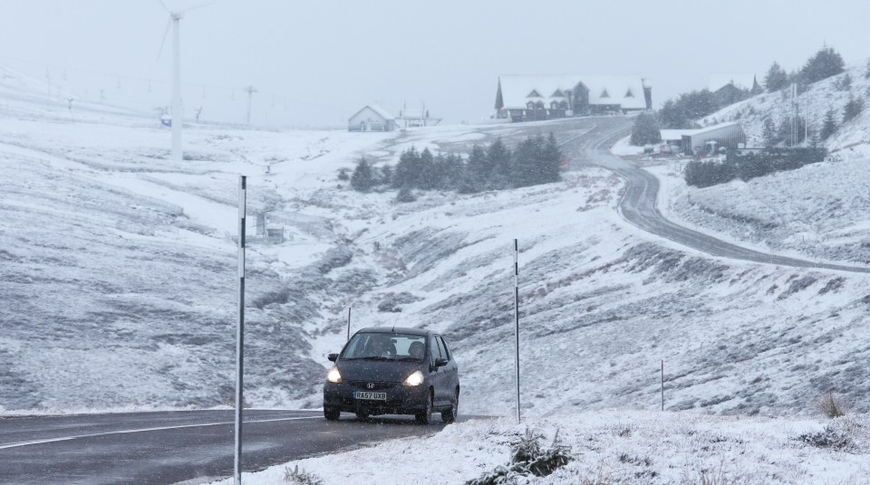 The area surrounding the Lecht Ski Centre in the Scottish Highlands saw a sprinkling of snow today