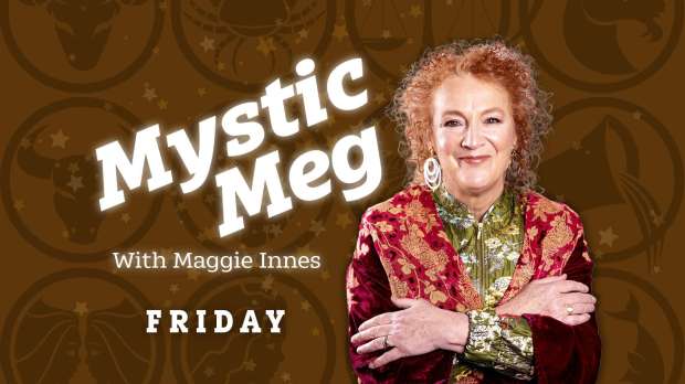 a poster for mystic meg with maggie innes on friday