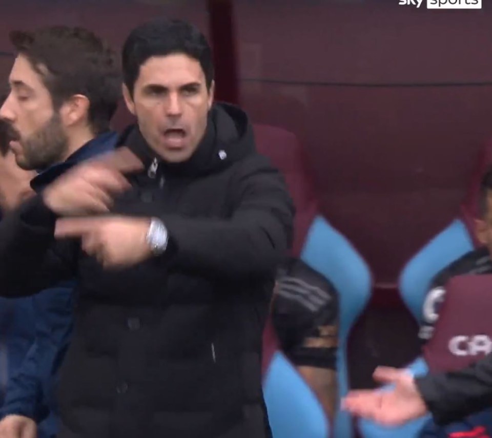 Mikel Arteta mocked the referee during Arsenal’s 4-2 win at Aston Villa