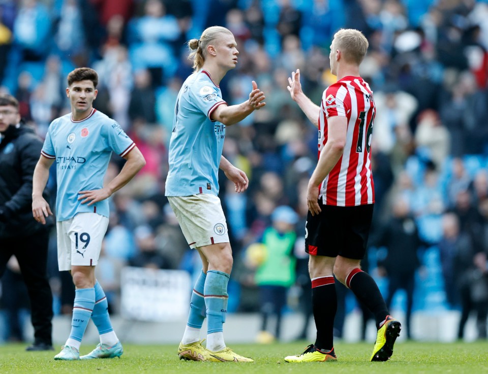 Erling Haaland and Ben Mee pinched each other when they met earlier this season