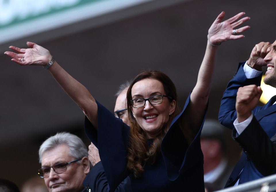 Bolton owner Sharon Brittan celebrates Bolton's superb Papa John's Trophy triumph