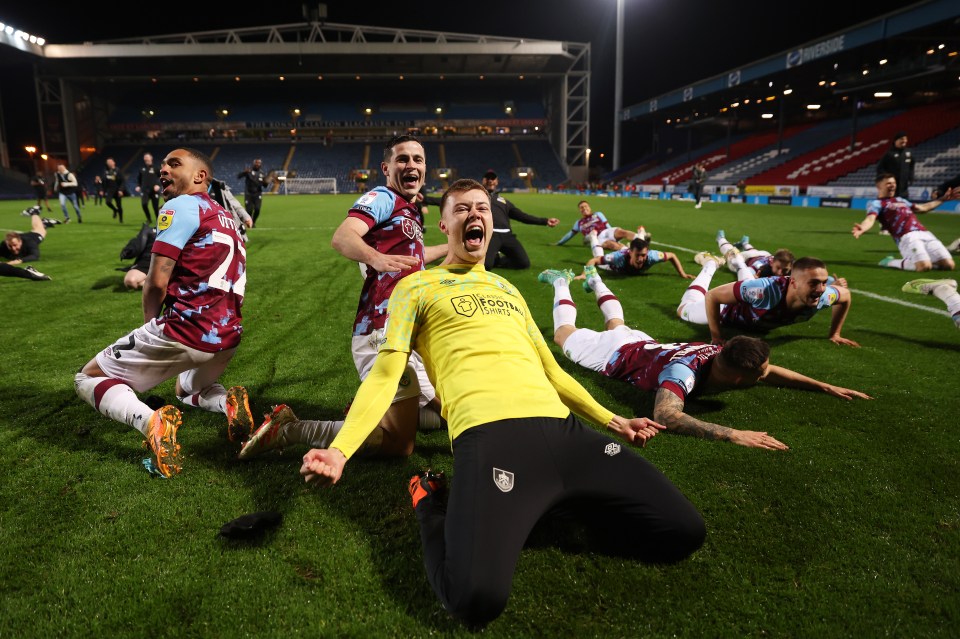 Clarets players celebrated in front of the away end