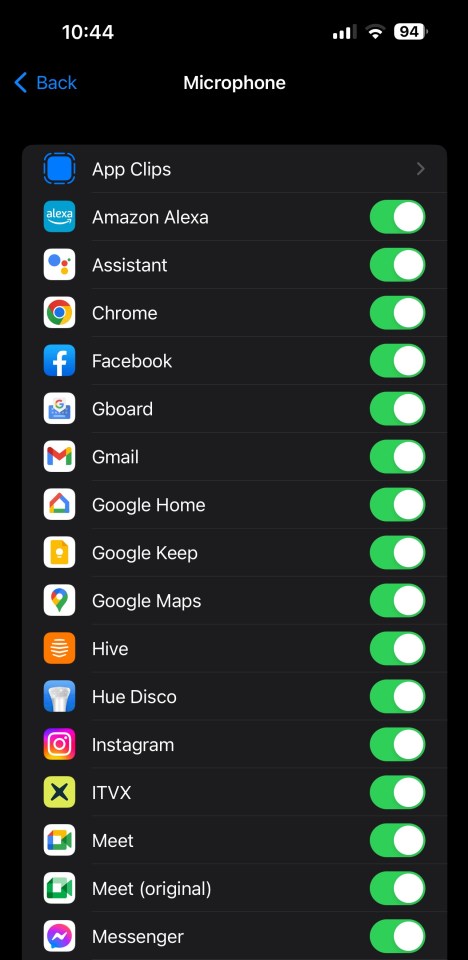 See all the apps with microphone permission