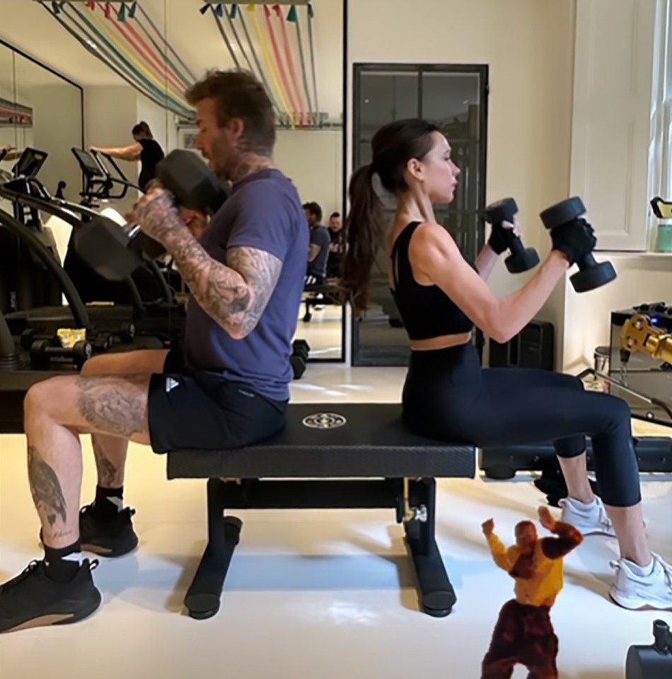 David Beckham working out with his wife Victoria