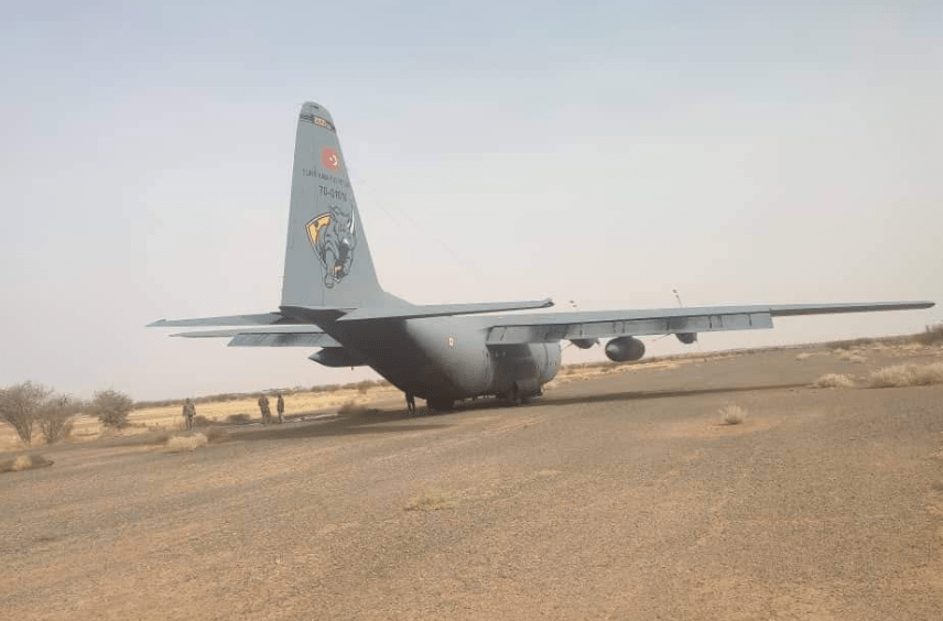 The Turkish C-130 transport plane after being peppered with bullets