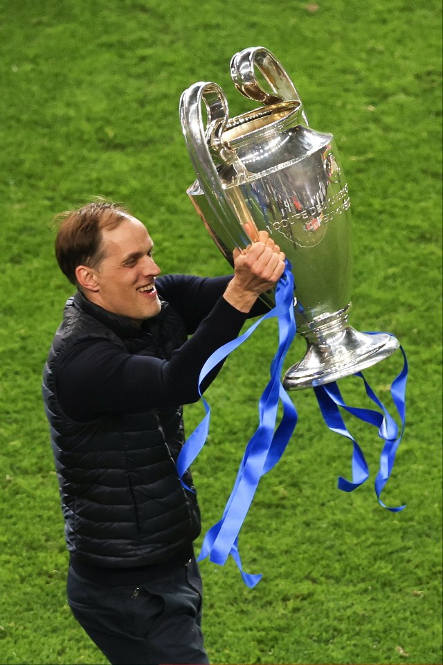 Thomas Tuchel celebrates after guiding Chelsea to the 2021 Champions League