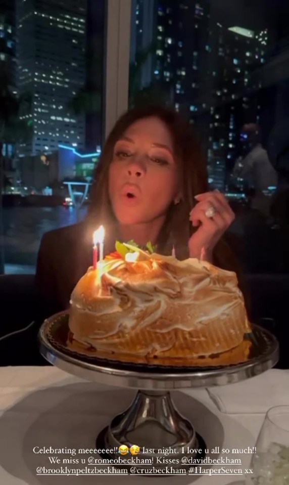 Victoria shared a photo of herself blowing out the candles on her massive cake on Instagram