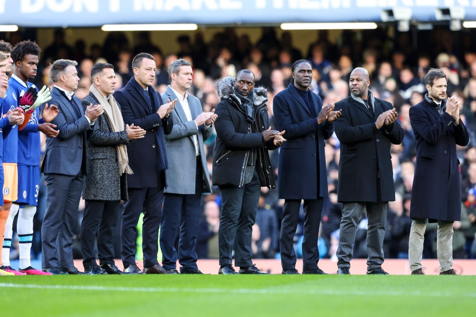 John Terry (centre, left) paying homage to Gianluca Vialli at Stamford Bridge after his death earlier this season