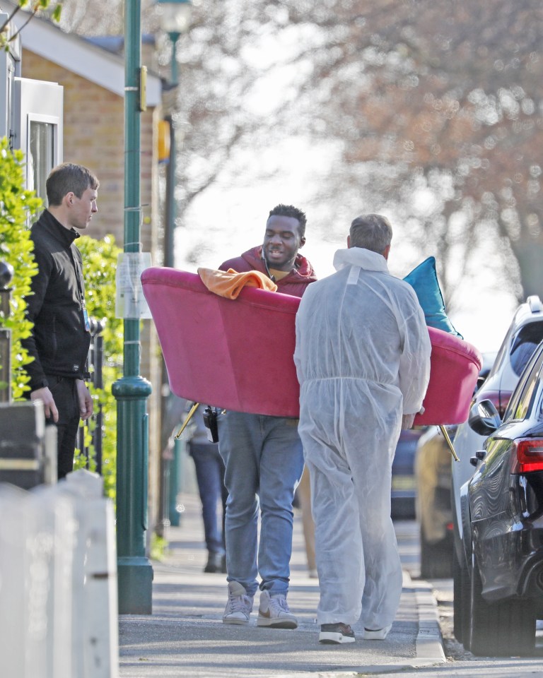 Members of the production team were seen hauling props in and out