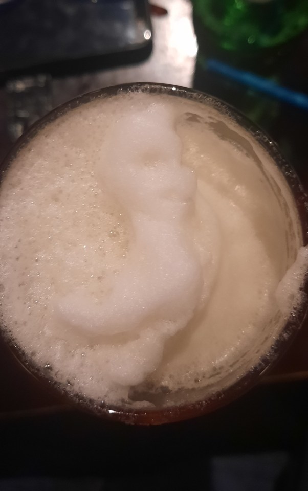 A drinker was spooked when Casper the Ghost materialised in his pint