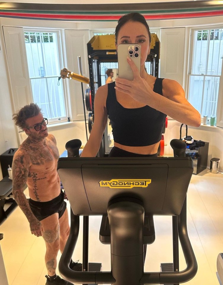 Victoria and David working out at home