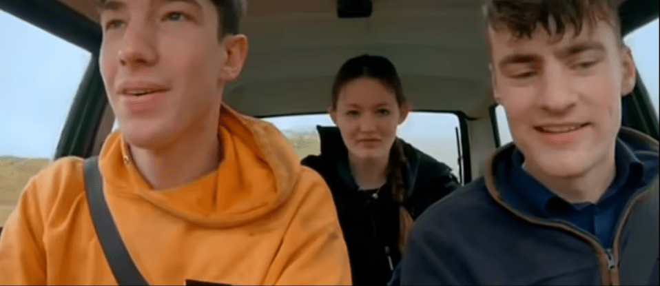 Reuben raced the car around the Yorkshire Dales farm with his girlfriend, Sarah Dow and best friend, Tom McWhirther