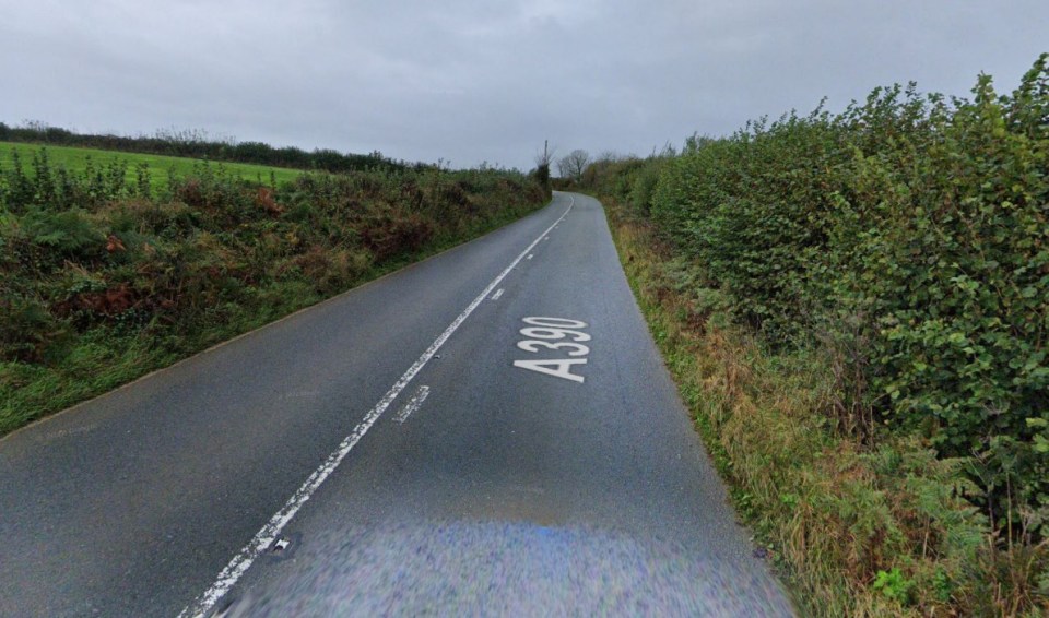 Cops were called to the A390 after reports a car had left the road and was on fire