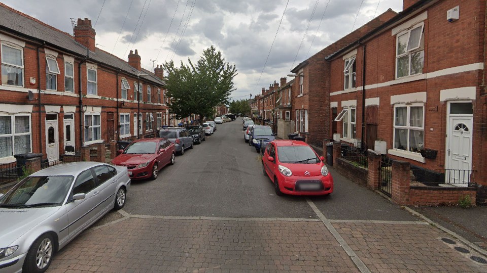 The dog was shot by officers at the address in Cameron Road, Derby