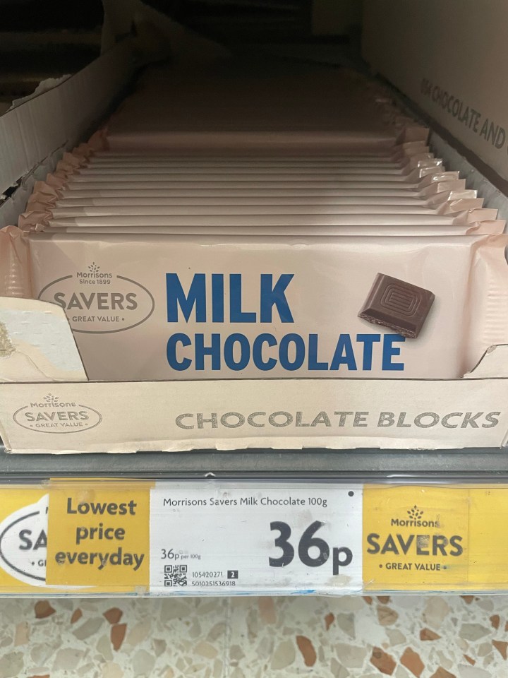 Fancy something sweet? Morrisons milk chocolate retails for under 40p