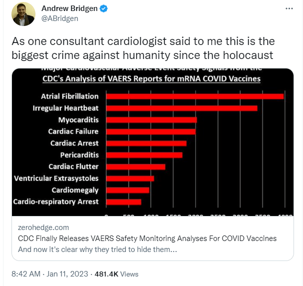 Mr Bridgen's initial tweet in January