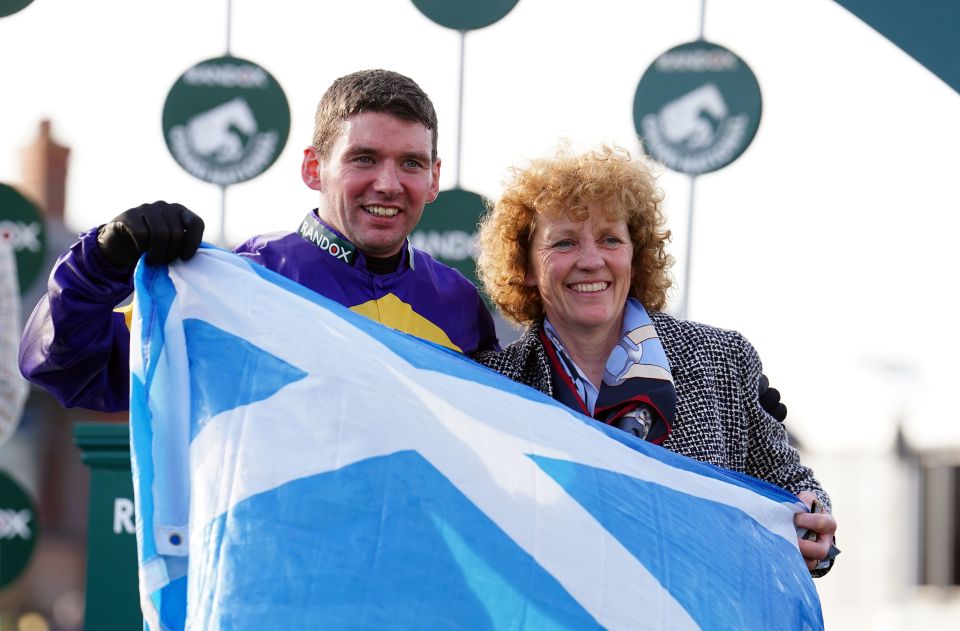 Fox and Russell celebrate their astonishing win in the Grand National with horse Corach Rambler