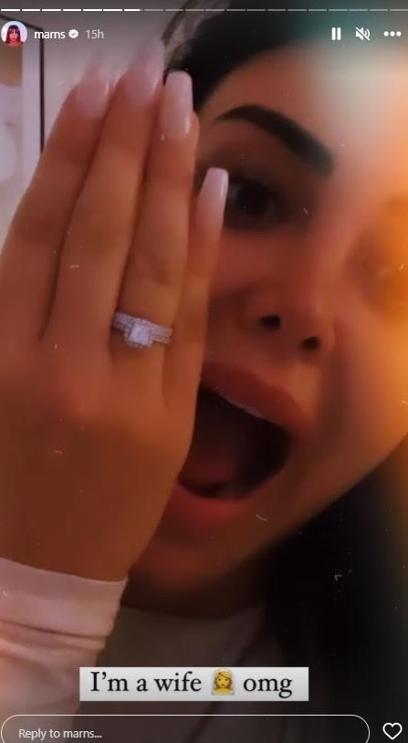 Marnie shows off her sparkling engagement ring